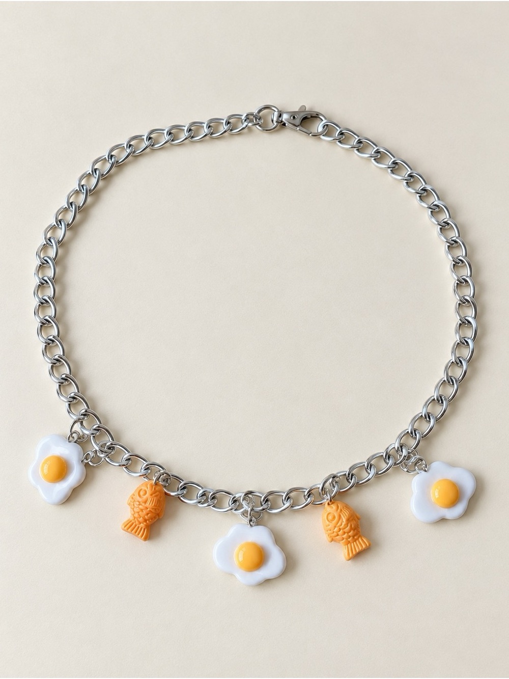 Kawaii Fried Egg & Taiyaki Fish Charm Necklace | Y2K Japanese Food Jewellery